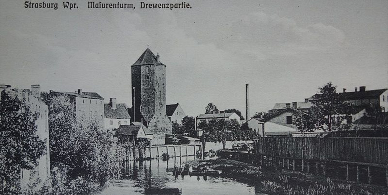 Panorama Brodnicy, widokówka sprzed 1920 roku, widoczny komin browaru Wodtke 