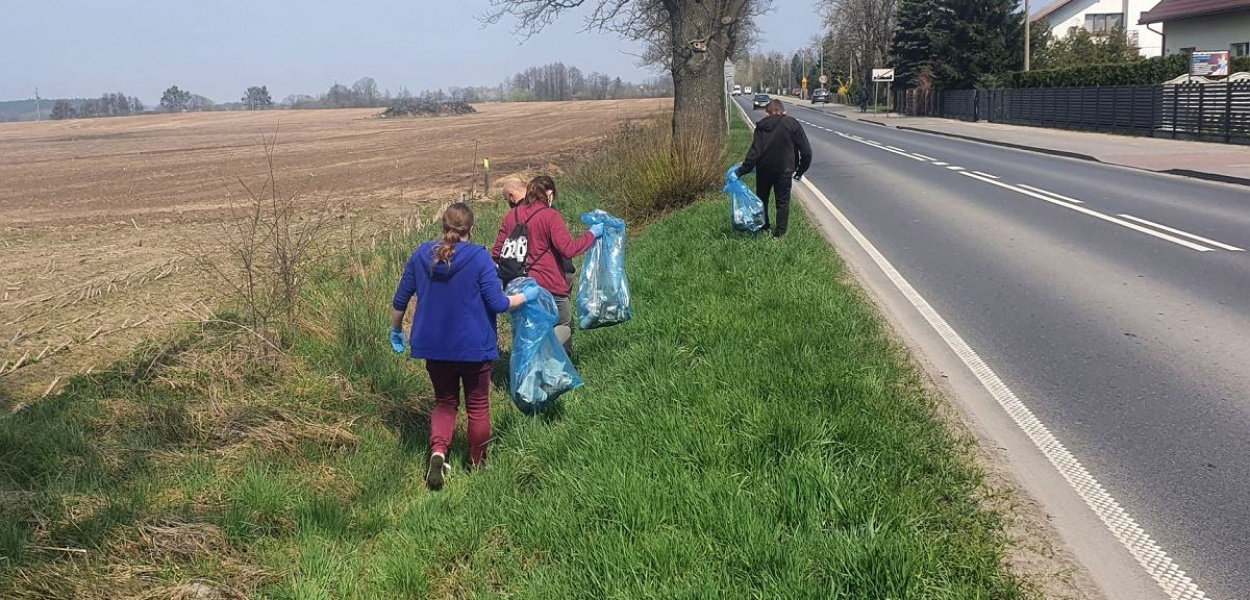Foto: Centrum Kultury i Sportu w Osieku: Pracownicy Centrum Kultury i Sportu w Osieku wraz z wolontariuszami przeprowadziła zbiórkę śmieci na poboczach trasy Osiek - Gorczenica