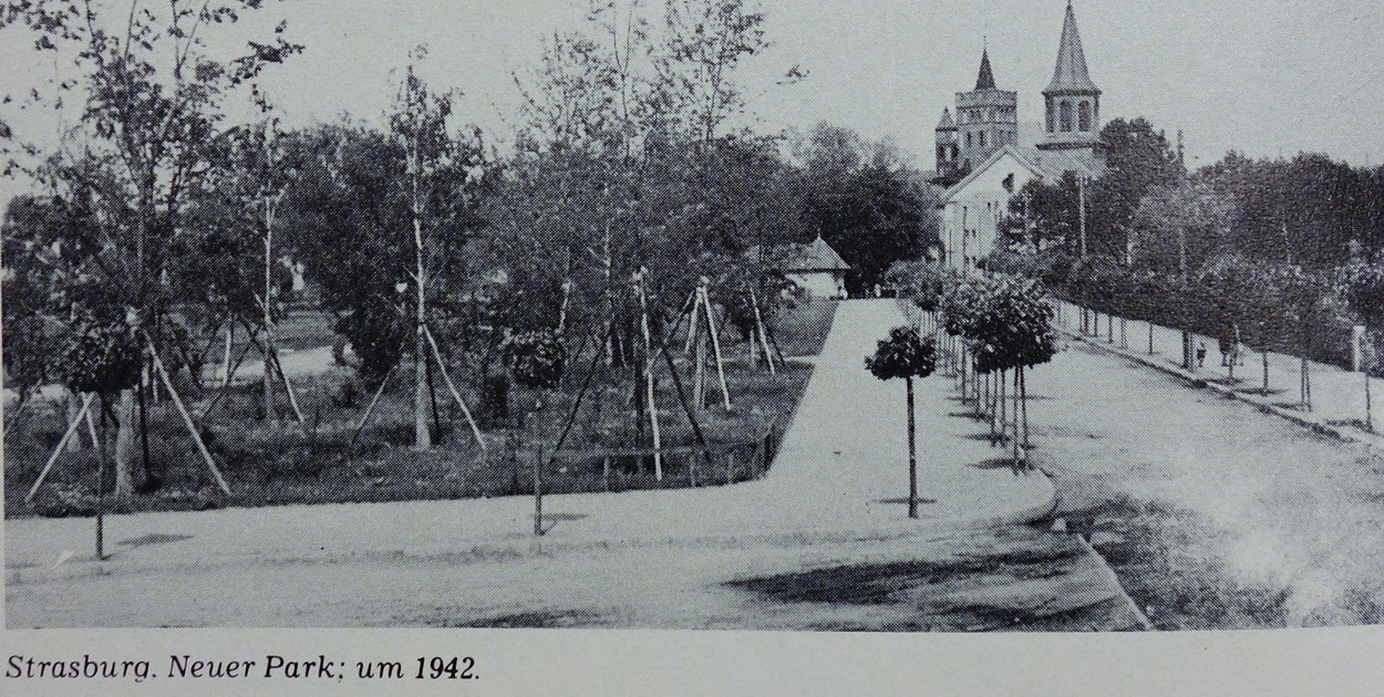 Brodnica ca 1942 rok. Nowy park, dziś Park im. Jana Pawła II. Zdjęcie R. Birkholz (w książce „Der Kreis Strasburg”)